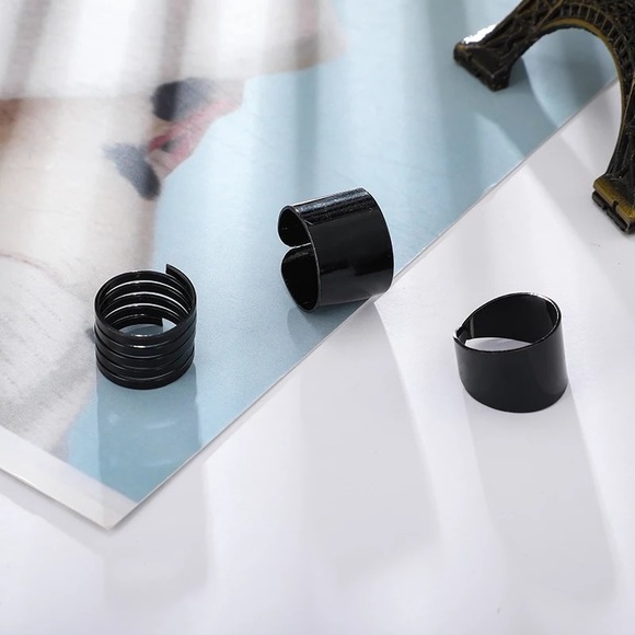 Set of 3 black punk adjustable rings - Picture 3 of 3